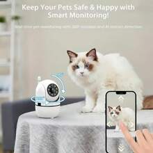 1080P高清WiFi安防摄像头，室内/室外家用监控摄像头，双向语音，夜视，移动侦测，云台/变焦，实时视频流，USB供电，多画面显示，室内安防摄像头【现代时尚设计，白色】 - 白色 - 查看 10