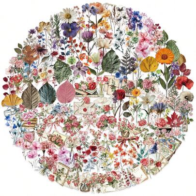 150pcs Flowers And Leaves Romance Retro Aesthetics Fantasy Sun Ins Y2K Downtown Aesthetic Stickers Gifts Humorous And Funny Stickers 80S 90s Anime Stickers For Scrapbook Supplies Envelope, Water Bottle, Computer, Laptop, Phone, Luggage, Notebook, Fridge,Festival Party,Christmas Decoration New Year Winter