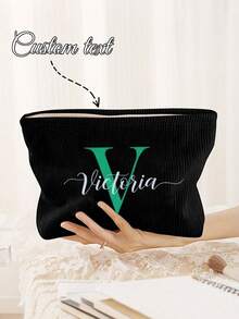 Personalized Corduroy Cosmetic Bag, Customized Letter Zipper Storage Pouch, Bridesmaid Makeup Bag, Multi-Color Makeup Bag, Travel Cosmetic Bag, Toiletry Bag, Gift, Gift For Her, Bridesmaid Gift, Birthday, Valentine's Day Gift - Multicolor - View 6