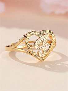 2pcs Elegant Hollow Heart & Letter Adjustable Rings, Fashionable Jewelry Gifts Suitable For Women, Girlfriends, Wives, Mothers, Families And Friends On Birthdays, Anniversaries And Other Occasions - Yellow Gold - View 6