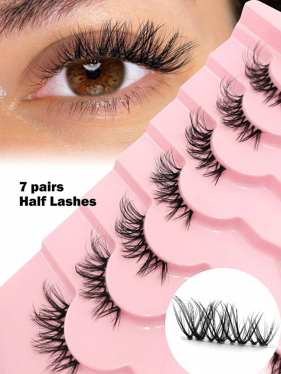 7 Pairs Clear Band False Eyelashes, 3D Mink-Like Fluffy & Soft Natural Long Reusable Eyelashes, Suitable For Daily Use,Strip Lashes, Lashes, Eyelashes - Half Eyelashes - View 1