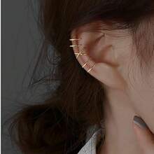 3件套简约个性双层耳环，无需耳洞，线条设计，情侣耳环，珠宝配饰 - 耳夾組合 - 查看 4