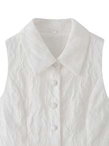 Blusa sin mangas de unicolor con estampado jacquard y cuello, blanco para primavera/verano - Blanco - Ver 3
