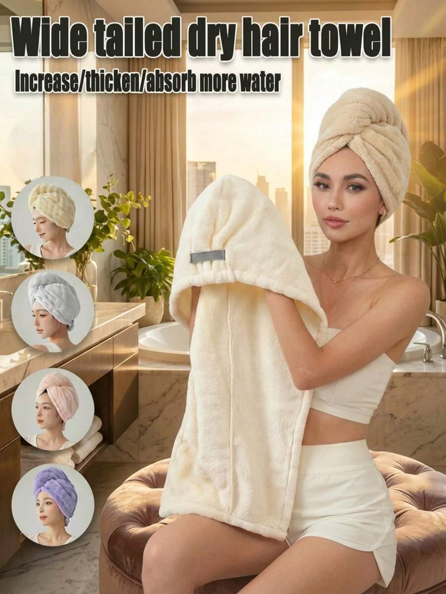1pc Extra Large & Thick Coral Fleece Hair Drying Towel, Super Absorbent & Quick Dry, Soft & Skin-Friendly, Suitable For Long & Short Hair | Daily Bathroom Care & Home Comfort Use | Romantic Valentine's Day Gift | Essential Home Haircare Towel, Some Pink Color Variations May Exist - Multicolor - View 1