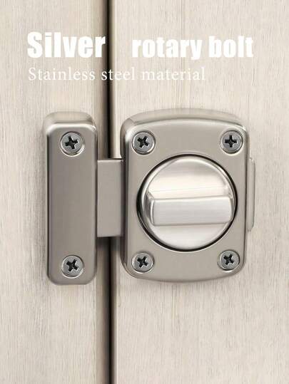 1pc Silver Swivel Bolt Door Lock, Bi-Directional Knob Door Lock, Zinc Alloy Security Door Lock, Suitable For Pet Door, Cabinet, Furniture, Window, Bathroom (1pc, Silver)