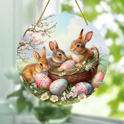 1pc, Easter Bunny Suncatcher, Stained Window Hanging, Acrylic Sign, Gifts For Women, Spring Decor, Round Sign, Wreath Sign, Wreath Center, Birthday Gifts For Women, Housewarming Gift Window Decor, Porch Decor, Wall Decor, Home Decor, Room Decor