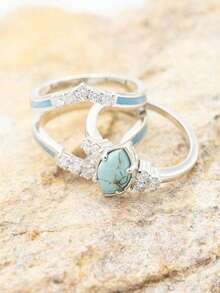 Women Hollow Turquoise Ring Delicate Rhinestone Engagement Wedding Anniversary Birthday Gift Jewelry For Her 2024 New  UWRV - Bạc - Xem 4