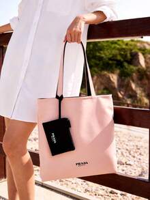 Prada Black And Pink Canvas Shoulder Bag, Cosmetic Bag, Canvas Tote Bag. Large Capacity Tote Bag With Card Holder. Suitable For Daily Use Or As Holiday Gift - Black Powder - View 8