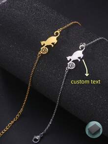 1 Pc Customizable Stainless Steel Cute Cartoon Animal Beaded Charm Cat Pendant Stainless Steel Simple And Unique Style Bracelet - Multicolor - View 1