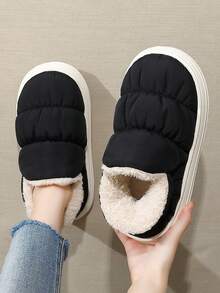 Men's Quilted Winter Slip-On Slippers, Thick Sole Low-Top Warm Indoor Slippers Boots, Soft Slip-On House Slippers - Black - View 5