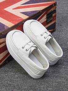 1 Pair Classic Stitching Slip-On Loafers For Teens & Kids, White (Run Small), Breathable Non-Slip Soft Sole, Casual Sneakers For Boys & Girls, Suitable For School & Daily Wear - White - View 10