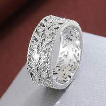 1pc Hollow Leaf Shaped Design Cubic Zirconia Inlaid Women Fashion Ring - Multicolor - View 18