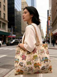 Foldable Totem Bag With An Elephant Pattern, A Must-Have For Autumn And Winter. Stylish And Portable, Suitable For Daily, Shopping, Travel, School, And Various Other Occasions. Simple And Fashionable Design, Solid Color, Perfect For Storing School Supplies. Multi-Purpose Foldable Shopping Bag. Perfect For Holidays, Birthdays, Parties - Multicolor - View 8