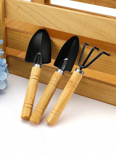 Set de 3 piezas de herramientas de jardín, juego de herramientas para plantas de interior, paleta, rastrillo y pala pequeña con mango de madera, adecuado para plantas en maceta, mantenimiento de bonsái, plantación de suculentas y flores, plantas de jardín, flores y trabajos de mantenimiento. Ideal para entusiastas del jardín y un regalo pensado para el cultivo en el hogar.
