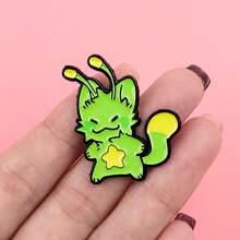 1枚外星猫珐琅胸针 - 可爱徽章，可别在背包和衣服上 - 綠色 - 查看 10