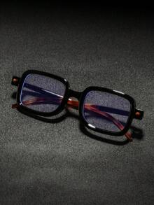 一副男士方形塑料铆钉眼镜，简约个性休闲硬汉风格，适合大学、日常通勤、办公场合佩戴 - 無色 - 查看 6