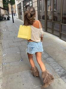 Áo dệt kim trễ vai nữ 2026, thiết kế tay cánh dơi, khoét rỗng, thích hợp mặc hàng ngày và đi nghỉ mát ở bãi biển. - Màu be - Xem 8