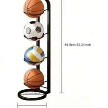 Soporte Universal Metálico 4 Bolas Almacenamiento Negro 89,5 cm Altura Estable Fútbol Baloncesto Voleibol - por defecto - Ver 7