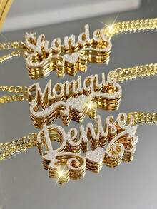 1件定制名字项链，不锈钢双层链，个性化心形/蝴蝶3D吊坠，时尚优雅的中性饰品，适合作为男友生日礼物，也适合春夏、节日、生日、假期、派对、婚礼、毕业典礼、周年纪念日、圣诞节、新年等场合佩戴。 - 金色 - 查看 4