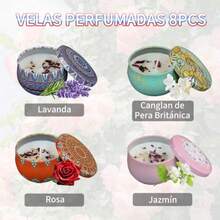 Velas Aromaticas en 4 Latas Cera de Soja 100% Pura Aromaterapia Alivio Del Estres y Relajacion Adecuado para Yoga Meditacion Lectura Trabajo Regalos para Mujer Cumpleaños - A - Ver 3