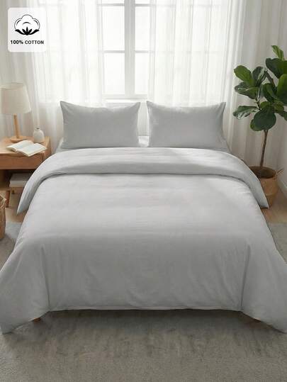 2/3 Pcs 100% Cotton Duvet Cover Set, Bedding, Light Gray Bedding Set, Comfortable Room Decor, Soft Breathable Bedding, Comfortable Anti-Pilling Bedding Set, Soft & Skin-Friendly, Minimalist Duvet Cover & Pillowcase, Without Comforter, Suitable For Double/Full/Queen/Twin Size Bed, All Seasons, Home Textile, Bedding Gift, Machine Washable