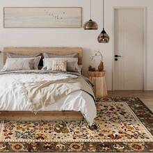 1 件复古棕褐色花卉图案地毯。天鹅绒材质，约重 850 克，厚度 0.6 厘米。经久耐用，防滑，易于清洁。多种尺寸可选。适用于厨房/客厅/餐厅/卧室/阳台/浴室/书房。完美的家居装饰之选。 - 彩色 - 查看 8