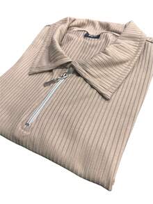 Short Sleeve Polo Shirt With Zipper Men's Polo Collar - 米色 - 查看 2