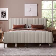 Double Bed 180 X 200 Cm, Bed Frame With Adjustable Headboard And Footboard, Extra Bed, Bedroom, Living Room, Linen Material.