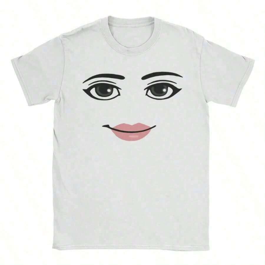 High Quality Novelty Robloxs Woman Face Game Meme Graphic T Shirts Men Women Fashion Short Sleeve T-Shirts Unisex Tops - trắng - Xem 1