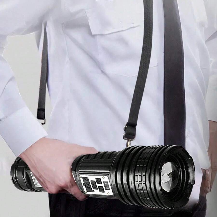 1支超亮LED手电筒，双色（白光和黄光），高功率LED手电筒，14种照明模式，2000米远射程，可调节变焦，可充电，适用于户外露营、钓鱼、狩猎、徒步旅行和紧急情况。