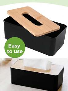 Bamboo Lid & Plastic Base Tissue Box, Disposable Paper Towel Holder For Home And Office Use - Multicolor - View 7