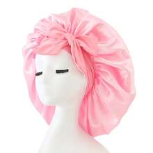 [Pink Satin Nightcap]A Soft And Luxurious Pink Satin Nightcap - Adjustable Strap And Bow Embellishment, Comfortable Ruffled Design Fits Snugly To The Head And Protects Hair | Satin Cap | Smooth Satin Texture, Suitable For Both Men And Women - Kiểu nơ - Xem 7