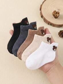 10/5 Pairs Random Cute Bear Print Baby Socks, Extended Non-Slip Heel Design, Super Soft Elastic Breathable, Suitable For 0-36 Months Toddlers Daily Wear & Back To School, Boys' Crawling Socks, Non-Slip Socks, Bear Socks, Back To School Children Gift Set - Multicolor - View 2