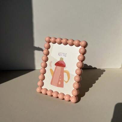 6-Inch Cute Beaded Plastic Photo Frame, Adorable Desktop Photo Frame, Decorative Frame Display Stand, Home Decor Accessory | Tabletop Frame, Rustic Desktop Decor, Modern Home Accent, Housewarming Gift, Photo Display Holder, Random Pre-Set Paper Style