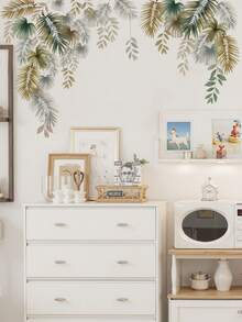 2pcs Removable Plant Leaf Wall Stickers, Bedroom Wall Vine Decals - 69243-pale Shadow - View 2