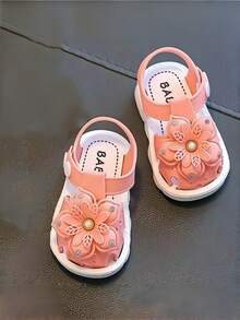 Summer Korean Style Comfortable Girls' Rhinestone 3D Flower Hollow Out Sandals - Hot Pink - View 3