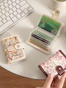 Ladies' Floral Oil Painting Card Bag, Credit Card Holder Wallet - Multi Slot Design, Snap Closure, Compact ID Card And Driver's License Holder, Daily Casual And Fashionable Design, Elegant Accessories, Storage, Retro Style Multi Slot Bank Card Bag, ID Card Bag, Ladies' Large Capacity Card Holder, Perfect Choice For Halloween, Christmas And Holiday Gifts ﻿ - Multicolor - View 2