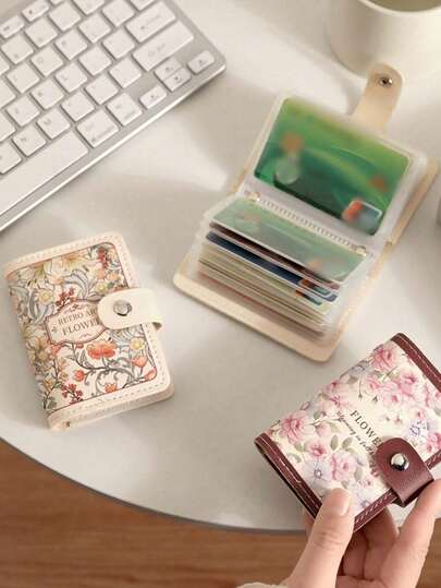 Ladies' Floral Oil Painting Card Bag, Credit Card Holder Wallet - Multi Slot Design, Snap Closure, Compact ID Card And Driver's License Holder, Daily Casual And Fashionable Design, Elegant Accessories, Durable Storage, Retro Style Multi Slot Bank Card Bag, ID Card Bag, Ladies' Large Capacity Card Holder, Perfect Choice For Halloween, Christmas And Holiday Gifts ﻿