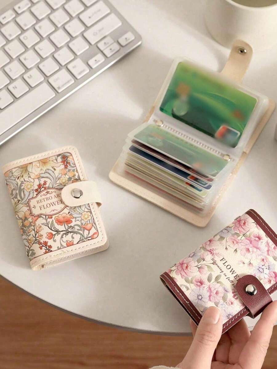 Ladies' Floral Oil Painting Card Bag, Credit Card Holder Wallet - Multi Slot Design, Snap Closure, Compact ID Card And Driver's License Holder, Daily Casual And Fashionable Design, Elegant Accessories, Storage, Retro Style Multi Slot Bank Card Bag, ID Card Bag, Ladies' Large Capacity Card Holder, Perfect Choice For Halloween, Christmas And Holiday Gifts ﻿