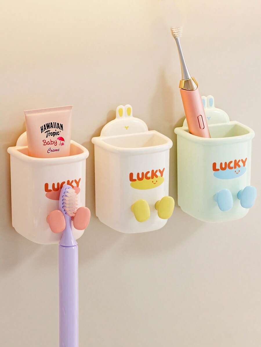 1个牙刷和漱口杯架，壁挂式浴室收纳架，无需钻孔 - 彩色 - 查看 1