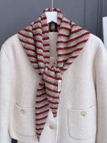 1pc Striped Triangular Headband/Scarf For Women, Versatile Knitted Shawl For Spring/Summer, Warm Headwrap To Pair With Dresses & Shirts, Valentine's Day Gift - Multicolor - View 30