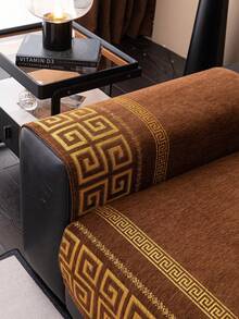 1PC Geometric Pattern Sofa Cushion Cover, All Seasons Non-Slip Sofa Cover, Pet Friendly Cat Scratch Resistant Sofa Protector, Machine Washable Home Decor For 1/2/3/4 Seater & L-Shaped Sofa (Sold Separately) - Coffee Brown - View 6