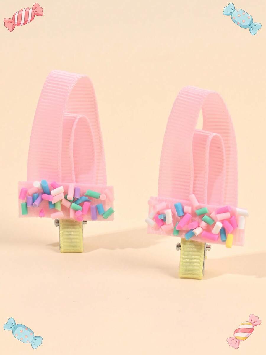 2pcs Pink Fabric Ice Cream Hair Clips,Candy Accessories Hairpins,Sweet Hair Barrettes For Girls Teens Friends Daughter Daily Summer Party Gifts - Pink - View 1