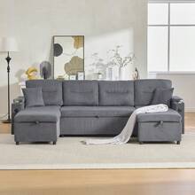 Modern 4-Person-Samtsofa With Suitable Chaiselongues, Integrated Stauraum, Getränkehaltern, USB-Anschlüssen Und Ausziehbarer Schlaffunktion – Style Für Jedes Wohnzimmer.Kohleschwarz - Carbon Gray + Corduroy + Foam + 4 Seat - View 2