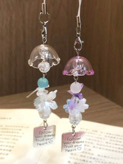 1pc Jellyfish, Windchime, Bow Knot Mobile Phone Charm, Camera CCD Bead Decor, Fashionable Women's Accessory, Keychain, Gift For Friends On Valentine's Day, Birthday, Wedding, Festival Party