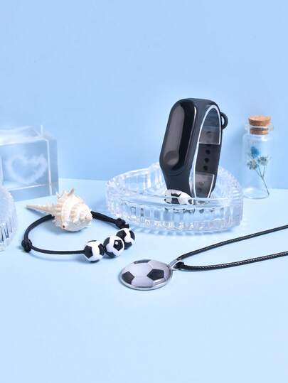 3件套LED触摸屏足球手表，男士运动腕表，足球吊坠手链项链