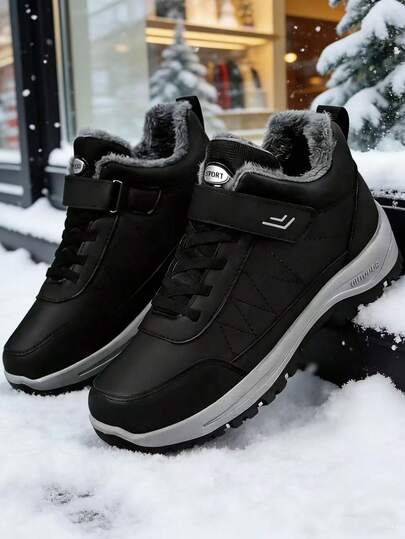Matchande snöstövlar för par, varma utomhusskor för män/damer, vattentäta korta stövlar i PU-läder för höst/vinter, vandringskängor, utomhusvandring, camping, jakt och vandringskängor