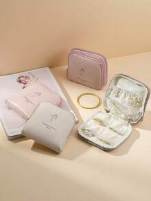 1pc Jewelry Storage Bag PU Portable Multi Layer Necklace Ring Bag Compact Large Capacity Multi Functional Jewelry Lipstick Sorting Bag - Multicolor - View 2