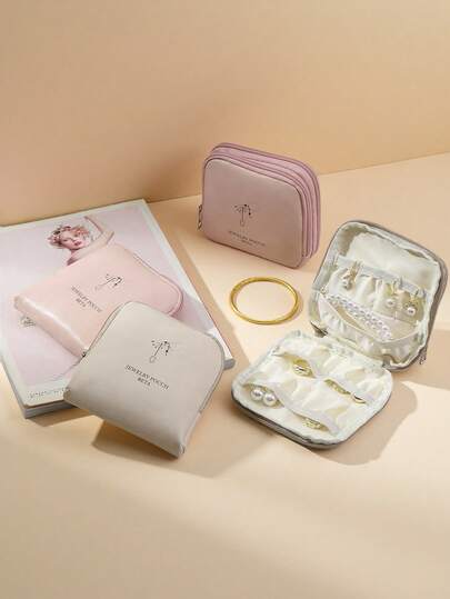 1 st smyckespåse PU bärbar flerskiktad halsbandsringväska kompakt stor kapacitet multifunktionell smyckespåse läppstift sorteringspåse