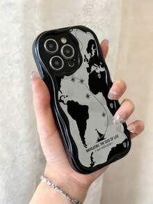 Mapa Mundial con Diseño de Barco y Brújula Case Diseñado Carcasa para Teléfono Estuche Fashion Funda Protectora Estuche Simple Compatible con todos los modelos para iPhone para Apple. - Negro - Ver 2